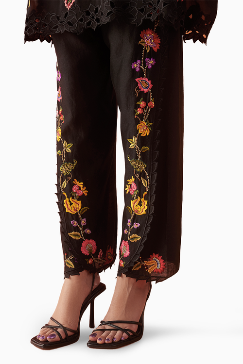 Black Threadwork Kaftan Tulip Pants