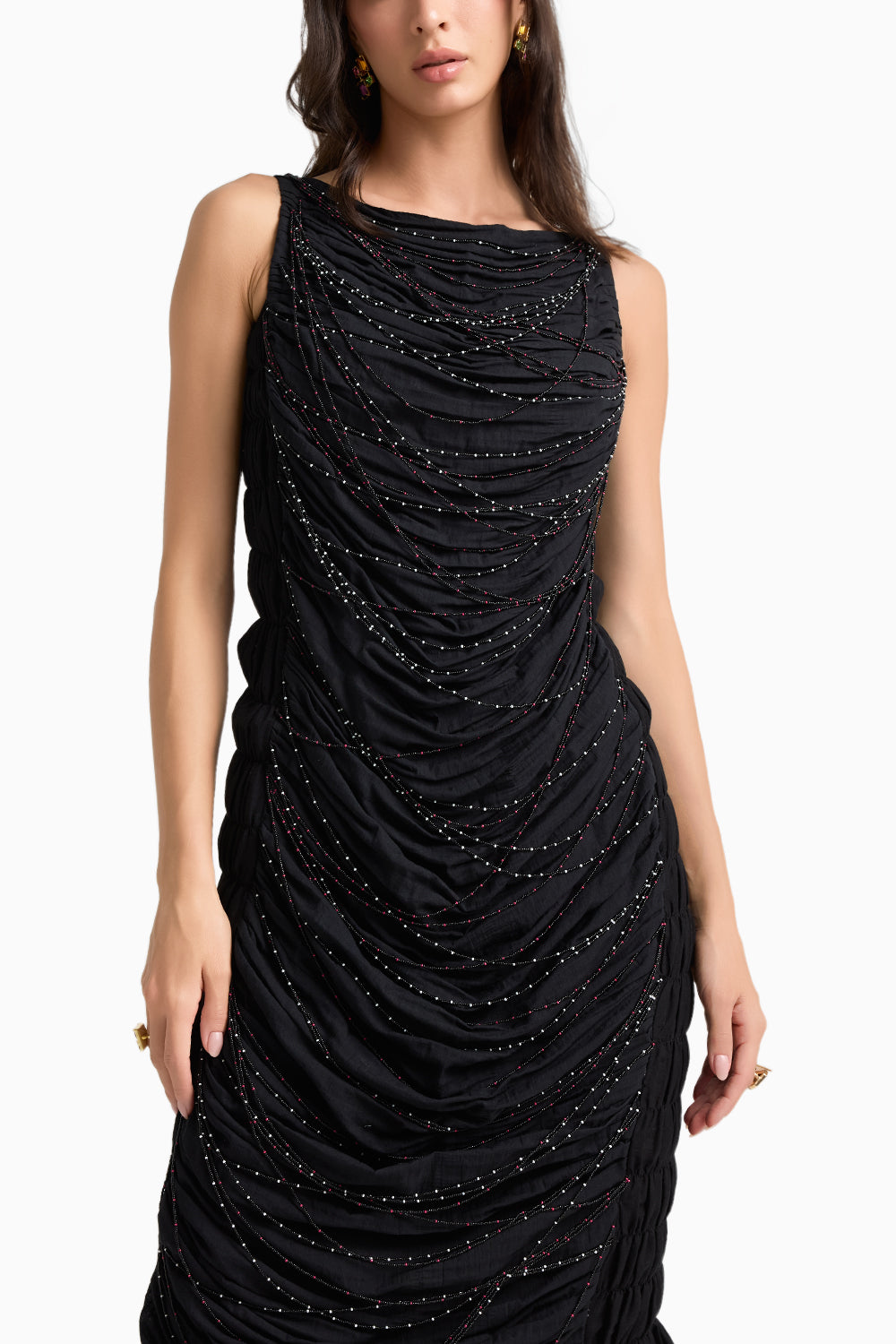 Black Beaded Cowl Dress