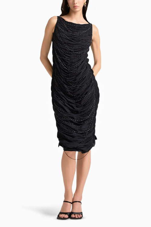 Black Beaded Cowl Dress