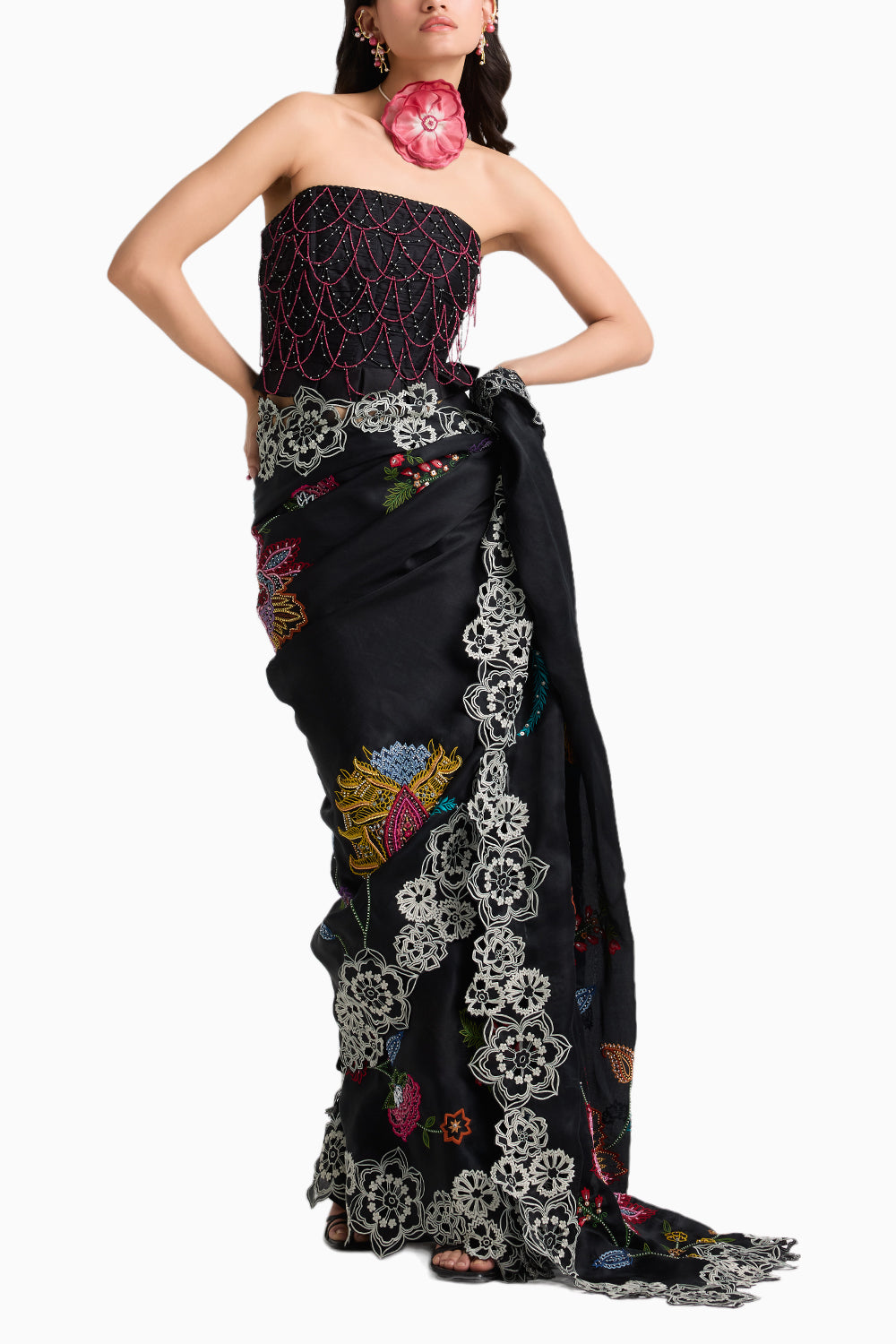 Black Embroidered Cutwork Sari