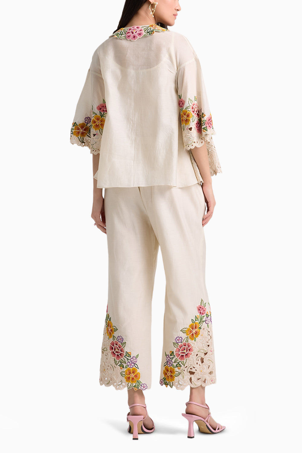 Ivory Floral Cutwork Coord Set