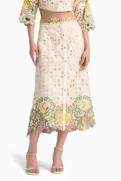 Ivory Floral Cutwork Coord set
