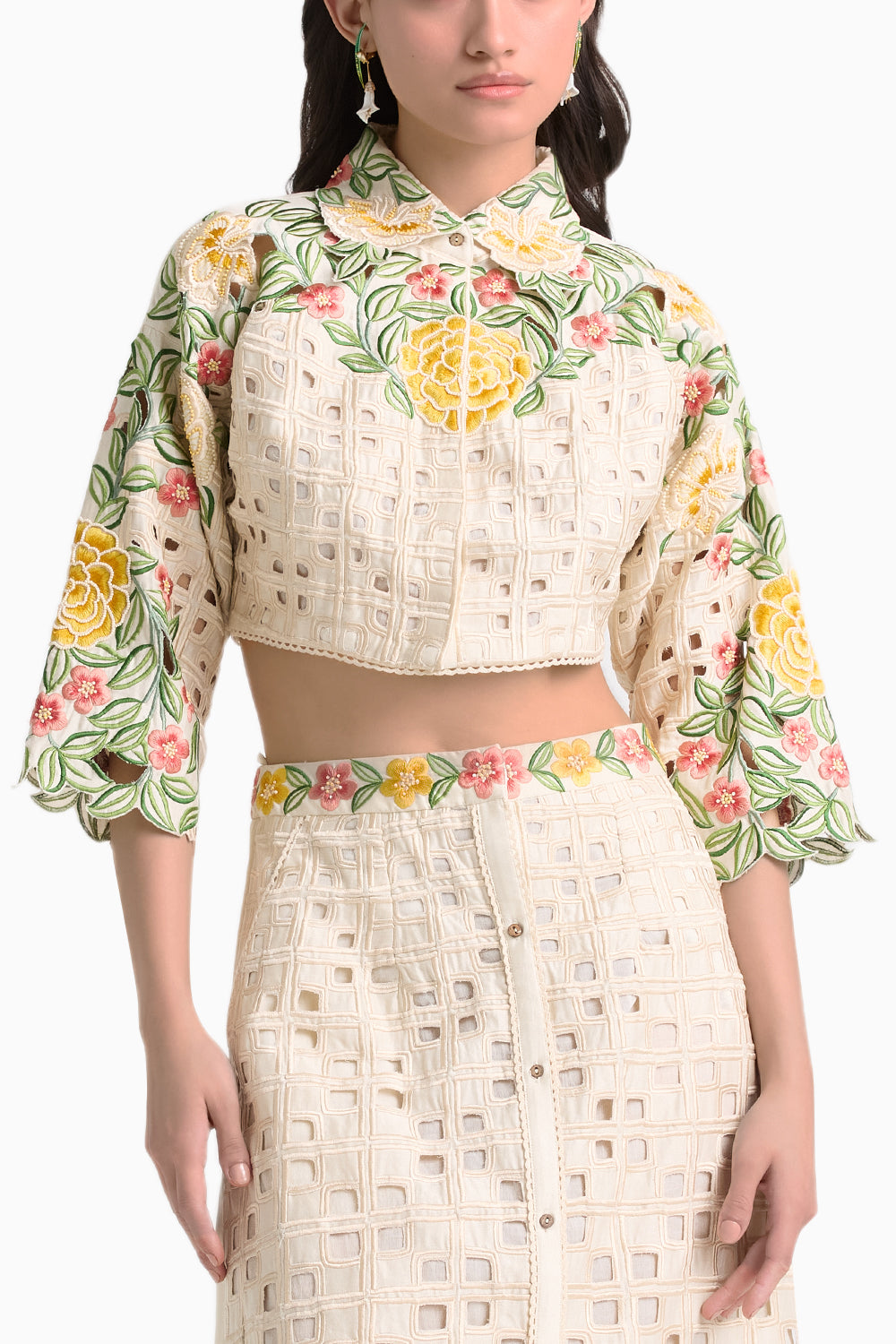 Ivory Floral Cutwork Coord set