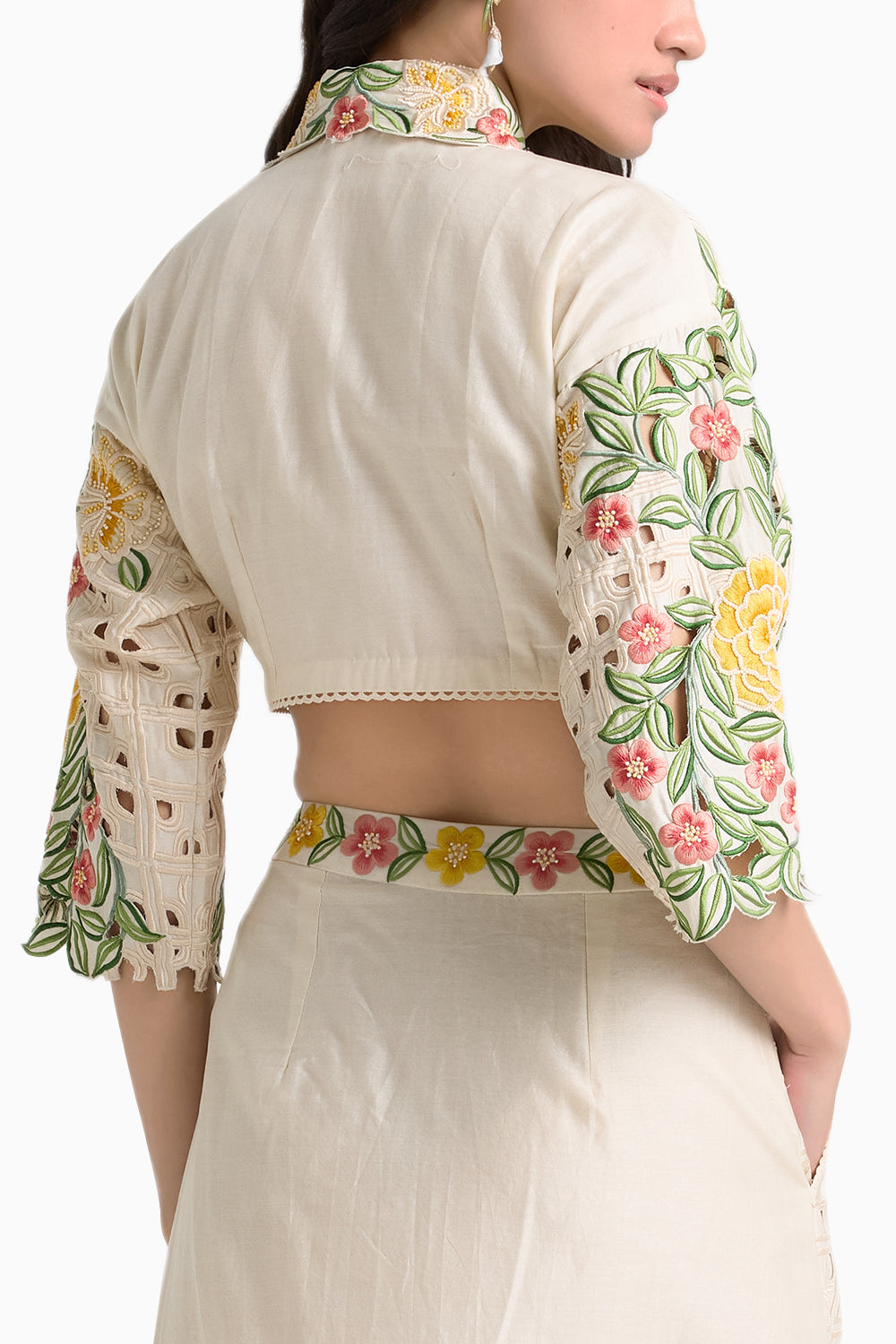 Ivory Floral Cutwork Crop Shirt