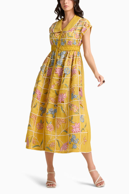 Yellow Checkered Shirt Dress