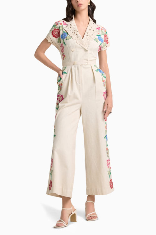 Ivory Embroidered Jumpsuit
