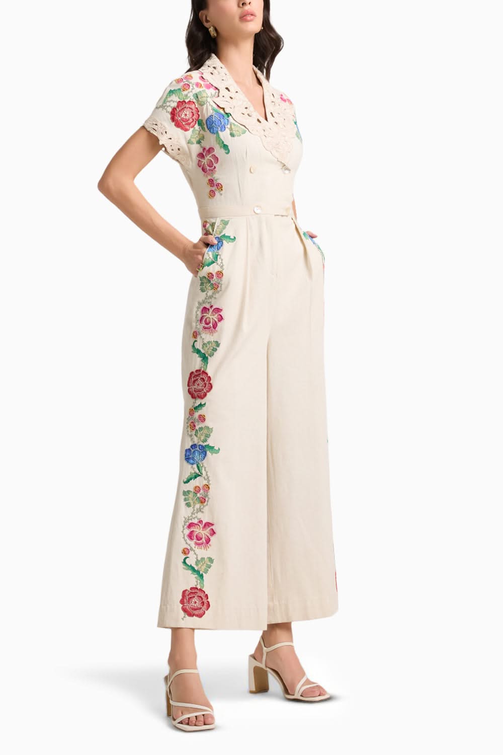 Ivory Embroidered Jumpsuit