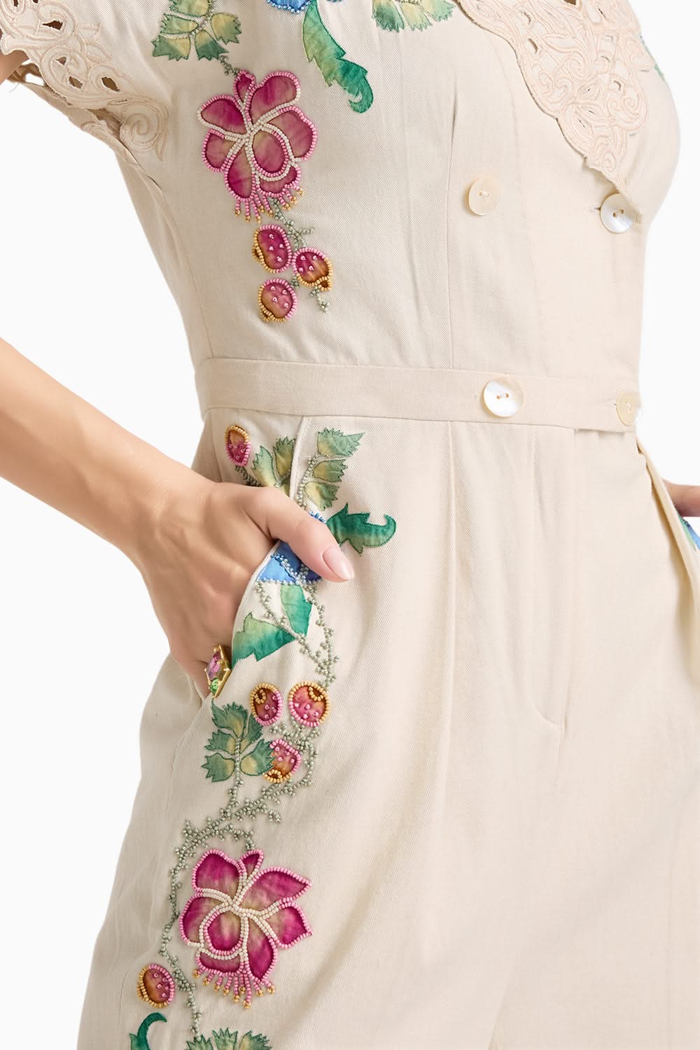 Ivory Embroidered Jumpsuit
