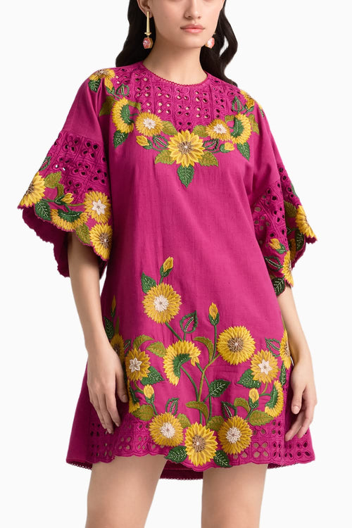 Fuchsia Sunflower Short Dress