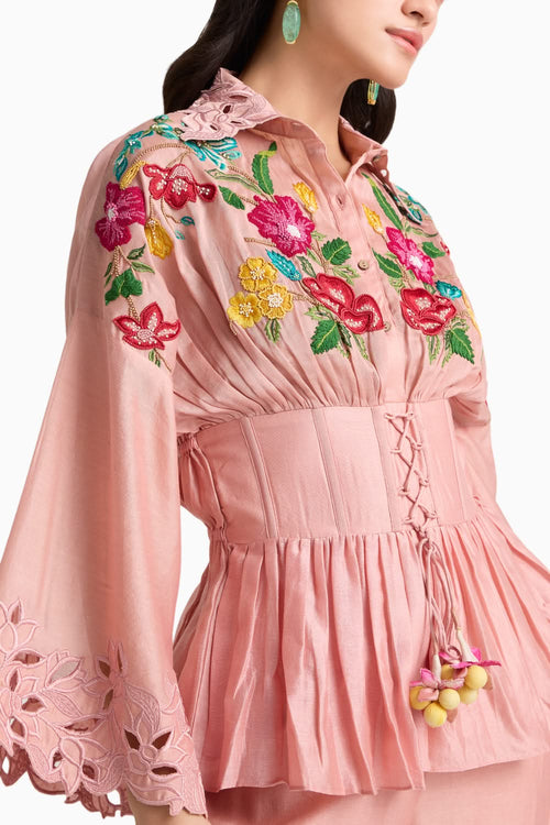 Soft Pink Threadwork and Cutwork Coord Set