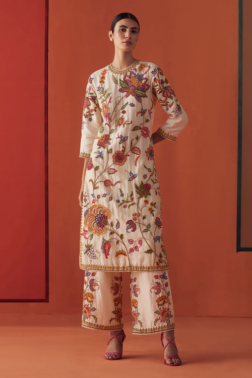 Ivory Allover Embroidered Kurta with Pants
