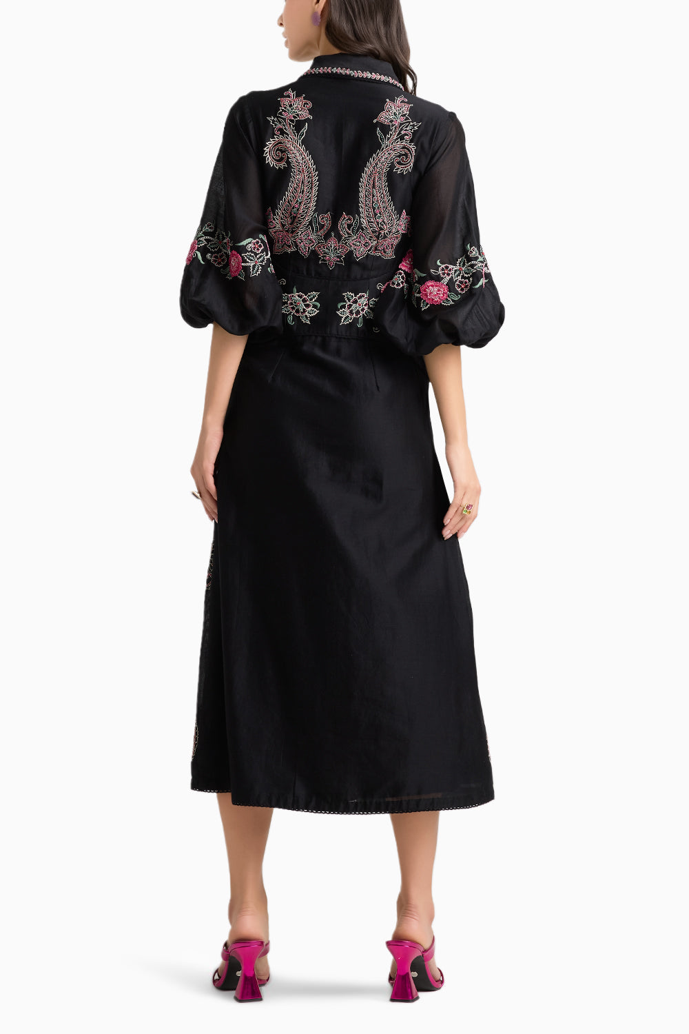 Black Contrast Embroidered Dress