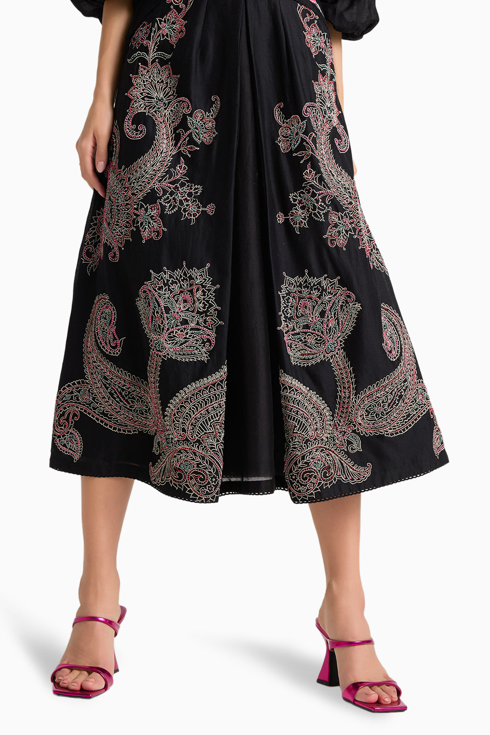 Black Contrast Embroidered Dress