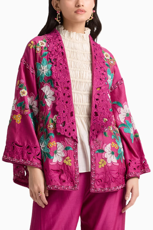 Fuchsia Embroidered Flared Jacket