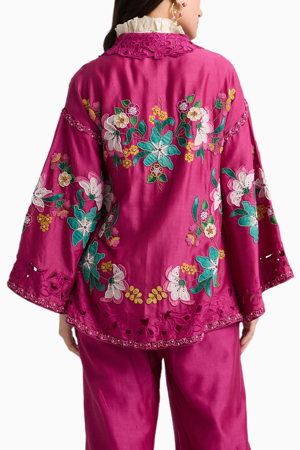 Fuchsia Embroidered Flared Jacket