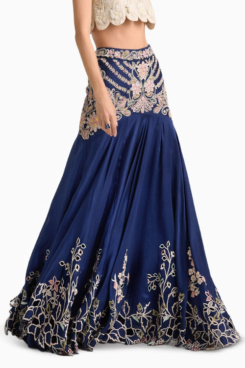 Indigo Cordwork Yoke Detail Lehenga