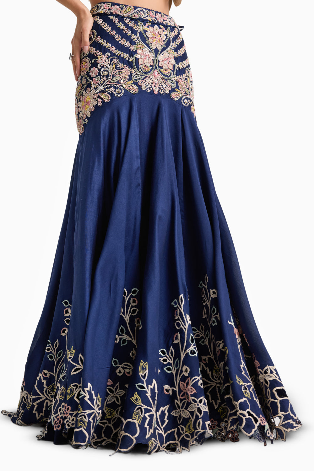 Indigo Cordwork Yoke Detail Lehenga Set