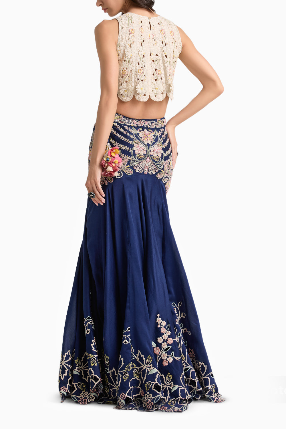 Indigo Cordwork Yoke Detail Lehenga Set