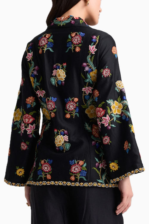 Black Floral Zipper Jacket