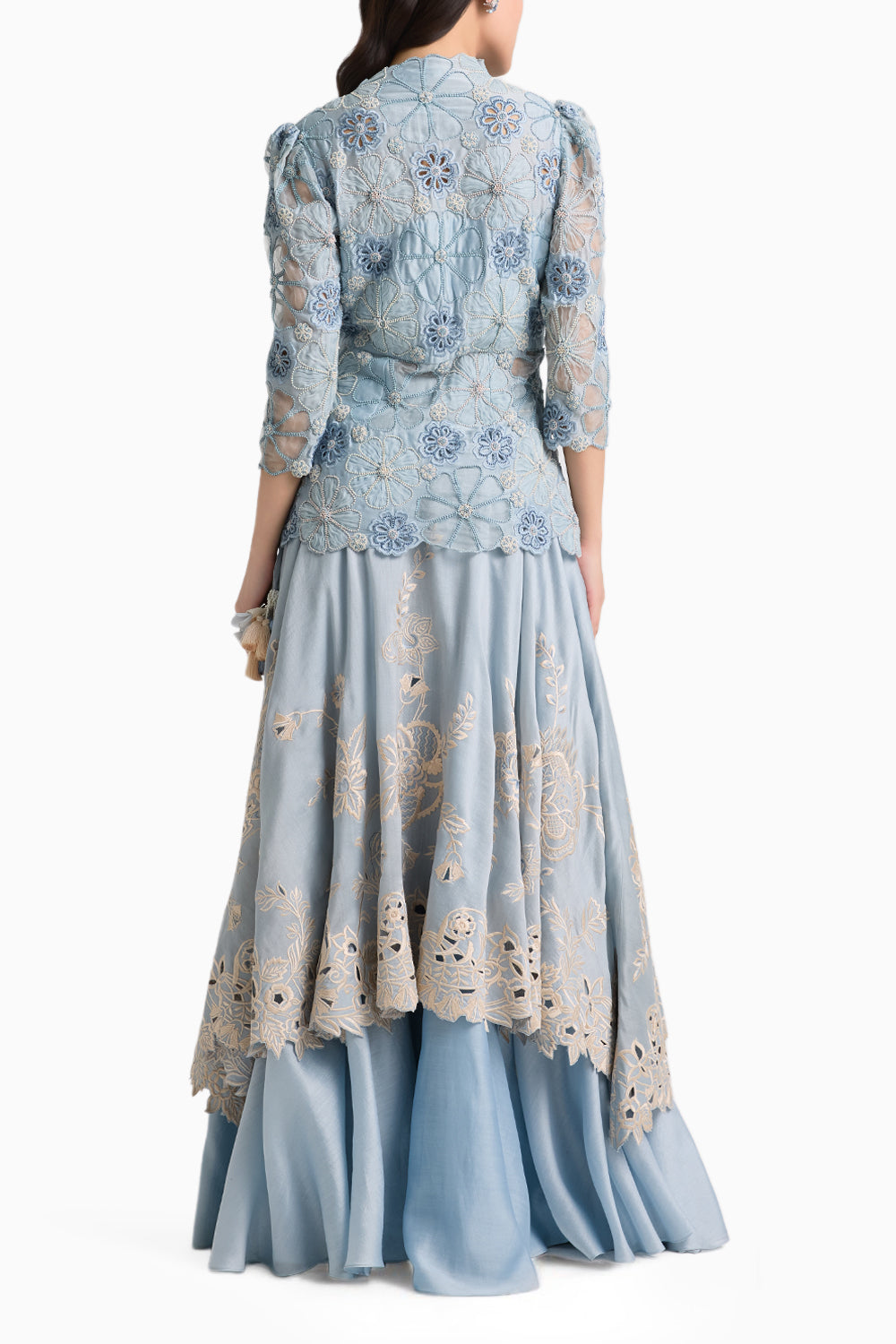 Powder Blue Cutwork Layered Lehenga Set