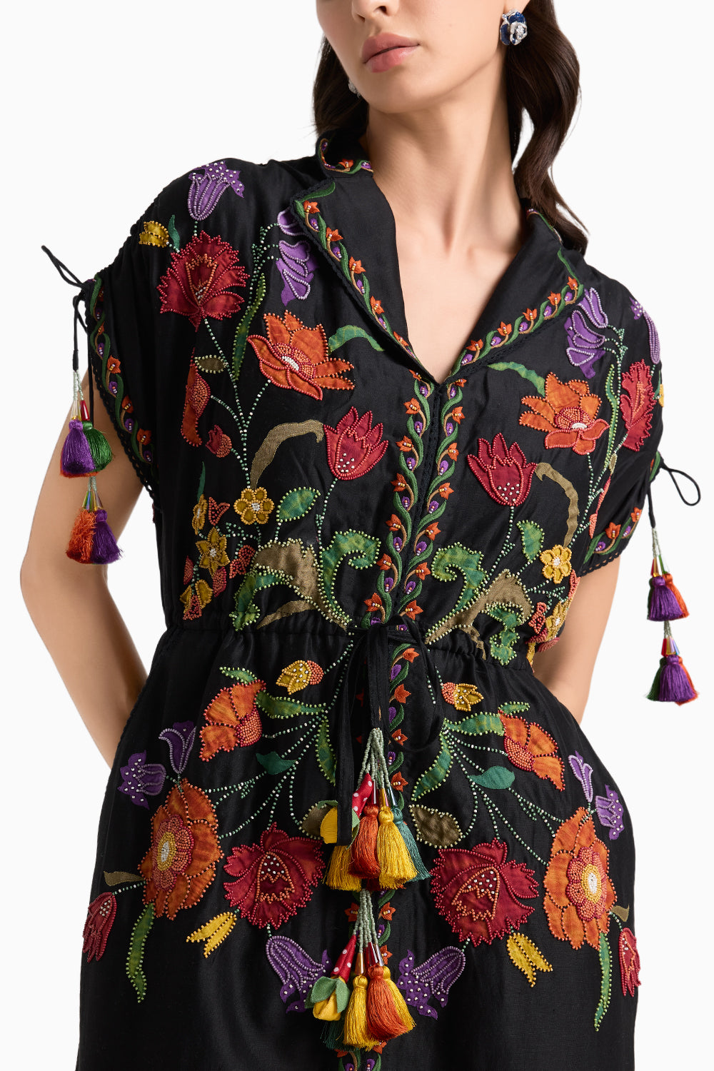 Black Embroidered Shirt Dress