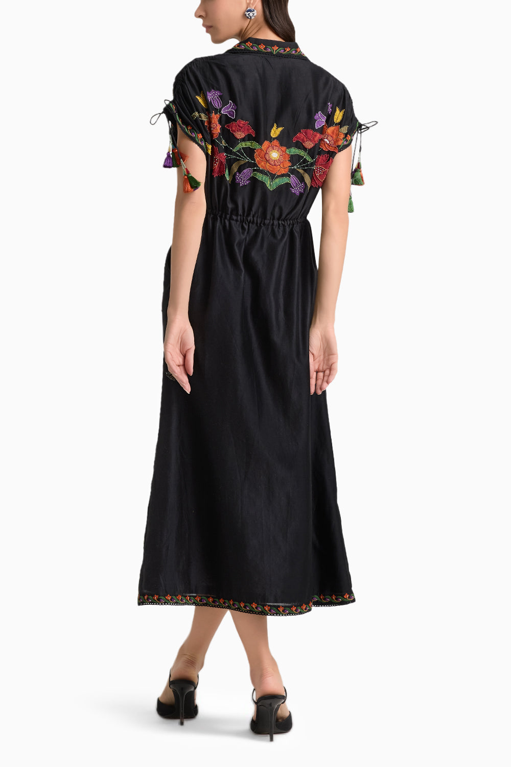 Black Embroidered Shirt Dress