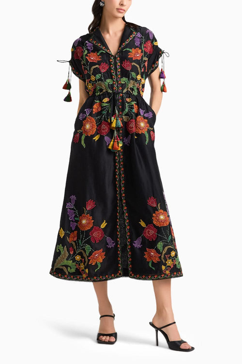 Black Embroidered Shirt Dress