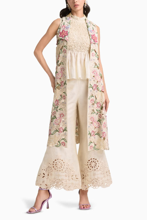 Ivory Tulip Cutwork Long Jacket