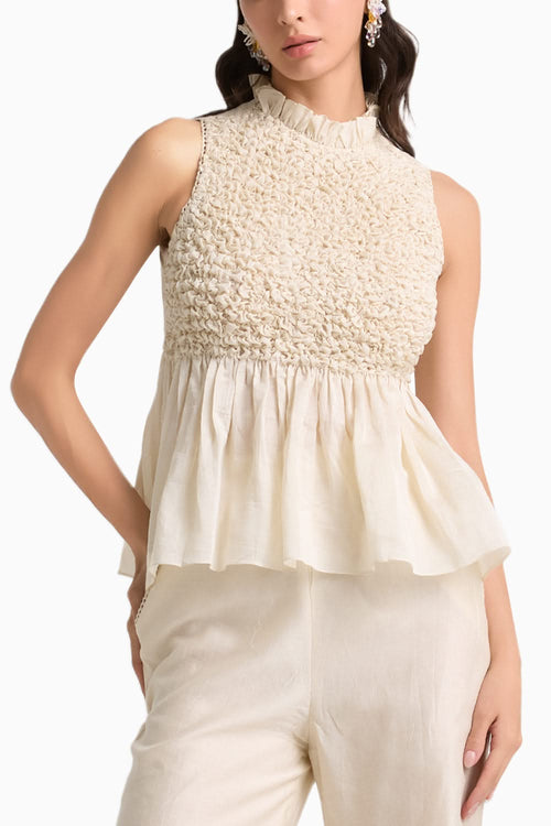 Ivory Smocked Textured Top