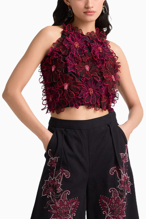 Black Daisy 3D Appliqué Top
