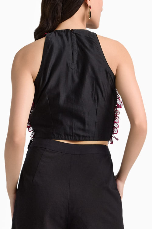 Black Daisy 3D AppliquÃ© Top