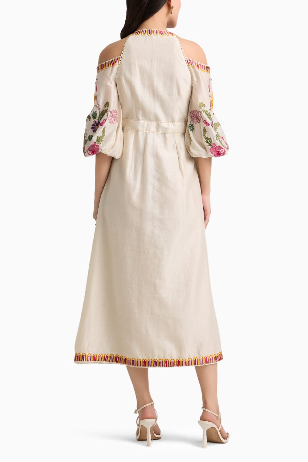 floral cold shoulder midi dress Ivory Floral Cold Shoulder Midi Dress