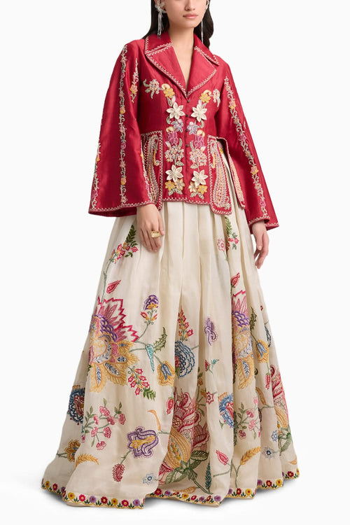 Ivory Embroidered Pleated Lehenga Set