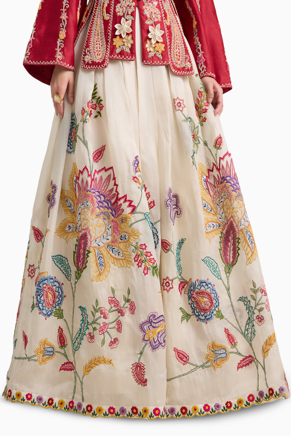 Ivory Embroidered Pleated Lehenga Set