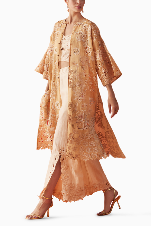 Beige Contrast Embroidered Jacket
