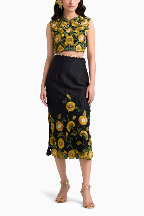 Black Sunflower Top and Skirt