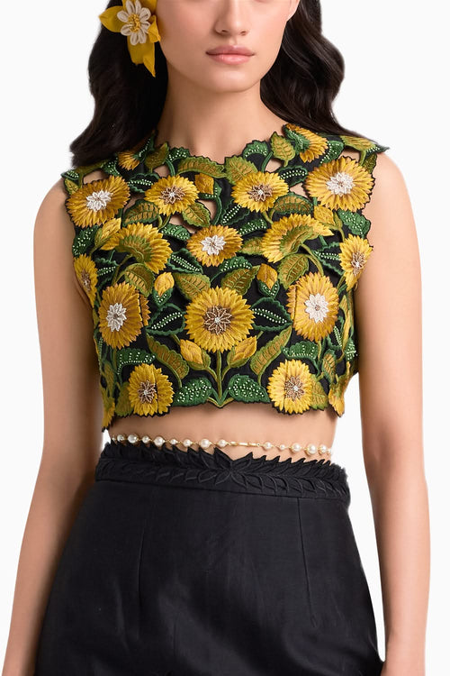 Black Sunflower Crop Top