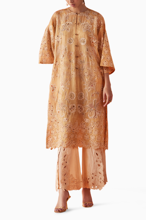 Beige Contrast Embroidered Jacket
