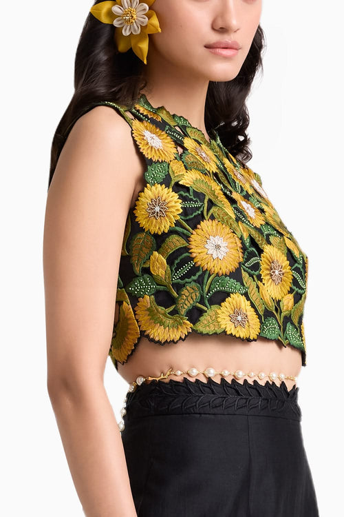 Black Sunflower Crop Top