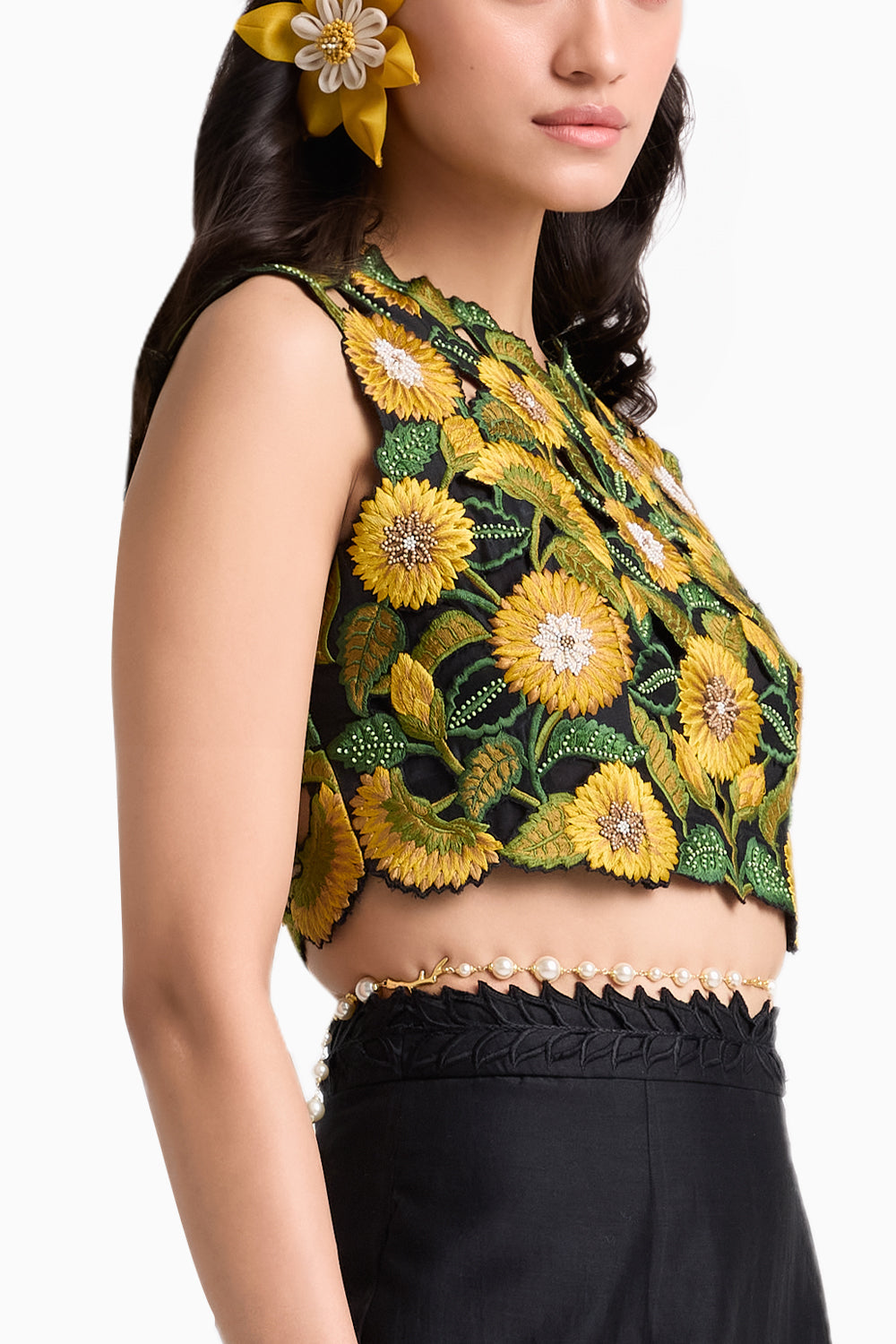 Black Sunflower Crop Top