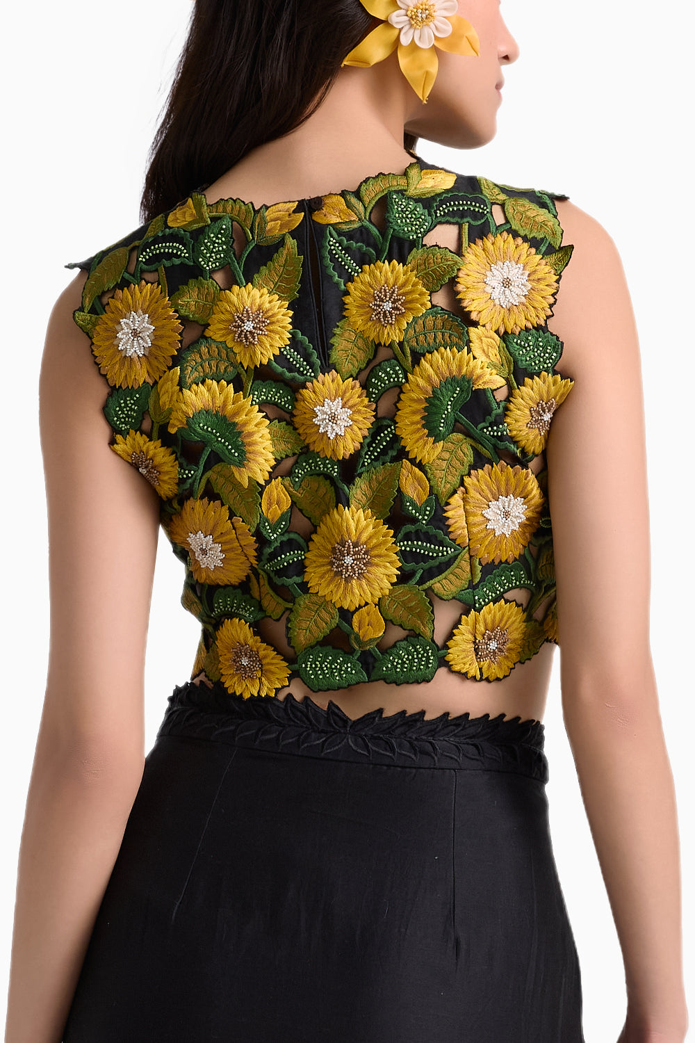 Black Sunflower Crop Top