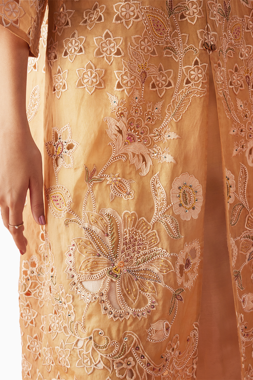 Beige Contrast Embroidered Jacket