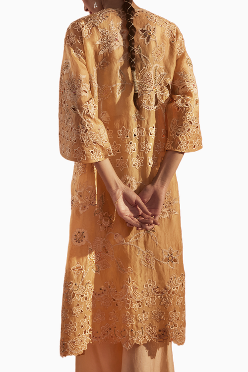 Beige Contrast Embroidered Jacket