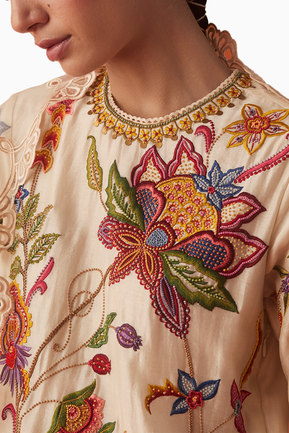 Ivory Allover Embroidered Kurta with Pants and Dupatta