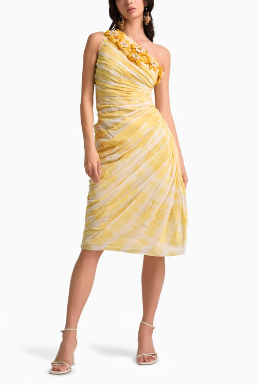 Yellow Tie-Dye Ruched Dress