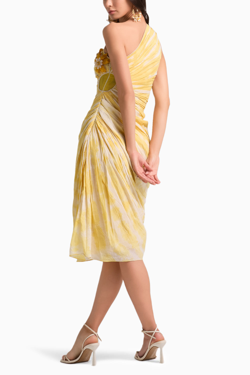 Yellow Tie-Dye Ruched Dress