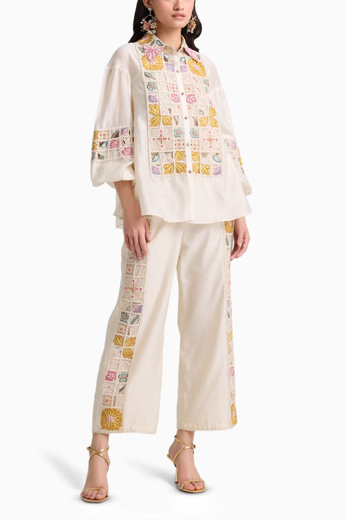 Ivory Checkered Embroidered Coord Set