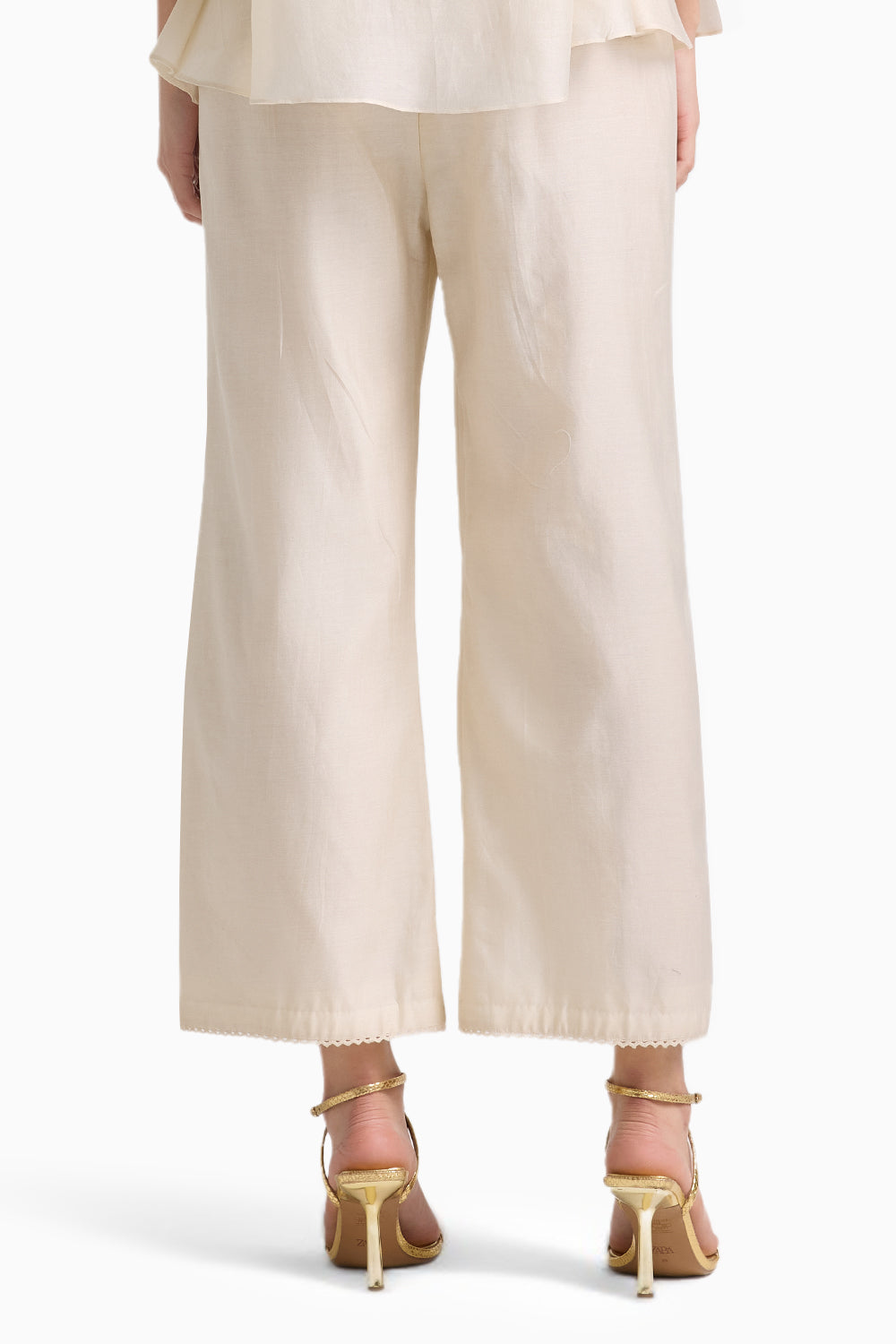 Ivory Checkered Embroidered Pants