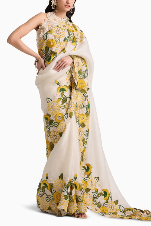 Ivory Sunflower Sari