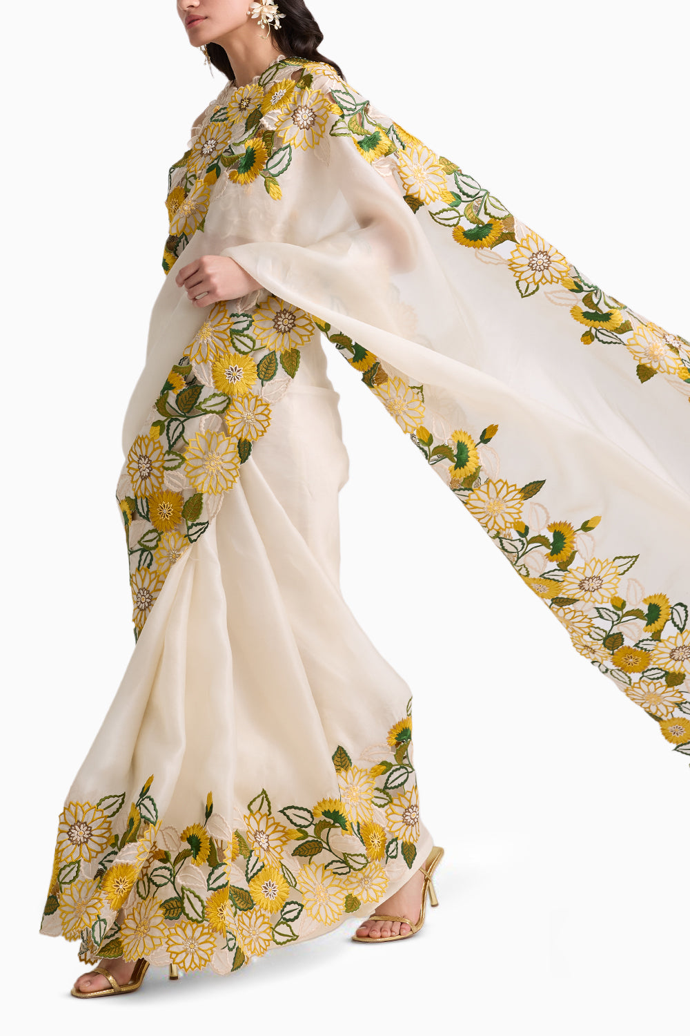 Ivory Sunflower Sari